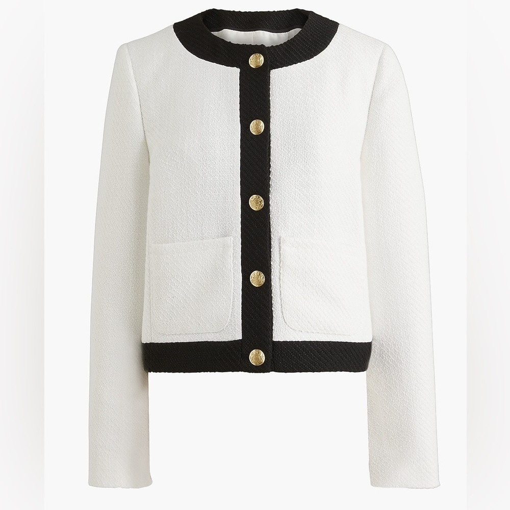 NWOT J. Crew Tweed Lady Jacket White Black Gold Buttons Size 18